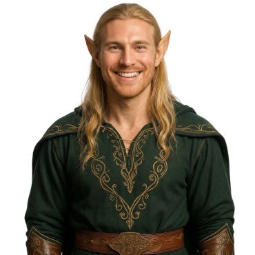 Homme souriant portant une paire de grandes oreilles d'elfe pointues | jourdefete.com