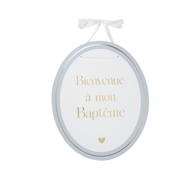 Panneau de bienvenue baptême blanc et bleu orage | jourdefete.com
