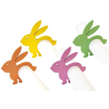 Ronds de serviette en bois Lapin tons vifs pour décoration de table de Pâques x4 | jourdefete.com