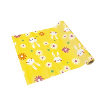Chemin de table jaune Pâques avec motifs lapins et fleurs colorées en rouleau 3 mètres | jourdefete.com Chemin de table jaune Pâques avec motifs lapins et fleurs colorées en rouleau 3 mètres | jourdefete.com