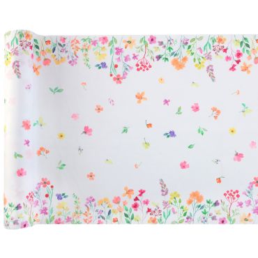 Chemin de table Pâques motifs fleurs printanières décoration festive | jourdefete.com