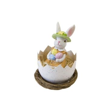 Lapin en résine dans un œuf posé sur un nid, décoration de Pâques | jourdefete.com