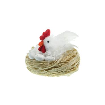 Poule blanche dans son nid de 9 cm | jourdefete.com