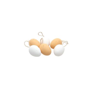 Set de 6 œufs blancs et naturels à suspendre pour Pâques - 4 x 6 cm | jourdefete.com