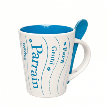 Mug parrain avec sa cuillère - bleu