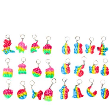 Porte-clés jouet anti-stress mini pop-it multicolore en silicone avec formes de dinosaures, licornes et animaux | jourdefete.com