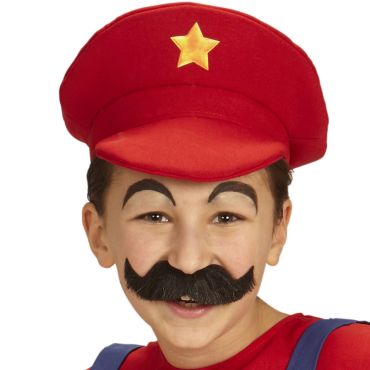 Casquette rouge enfant style plombier moustachu avec étoile | jourdefete.com