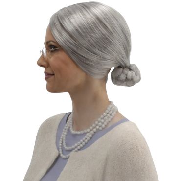 Perruque mamie chignon gris avec coiffure classique et style rétro pour déguisement | jourdefete.com