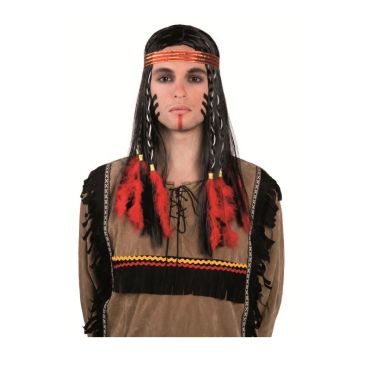 Perruque Indien avec Bandeau et Plumes Perruque Indien avec Bandeau et Plumes