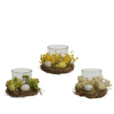 Photophore en verre avec œufs et fleurs - 12 cm - Couleur au choix | jourdefete.com