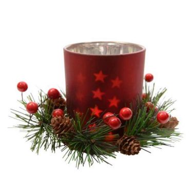 Photophore Effet Miroir Rouge avec Etoiles et Couronne de Noël | jourdefete.com Photophore Effet Miroir Rouge avec Etoiles et Couronne de Noël | jourdefete.com