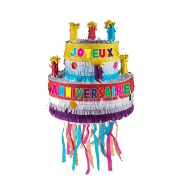 pinata gateau anniversaire multicolore avec bougies | jourdefete.com