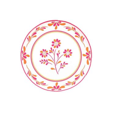 Assiettes carton blanches motifs fleurs framboise orange et citron Pink Lemonade | jourdefete.com