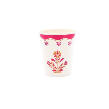 Gobelets carton blancs motifs fleurs framboise et orange Pink Lemonade | jourdefete.com
