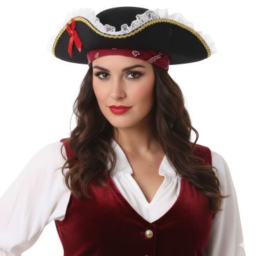 Chapeau de pirate femme noir avec dentelle | jourdefete.com Chapeau de pirate femme noir avec dentelle | jourdefete.com