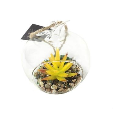 Plante Artificielle dans Pomme en verre - Jaune