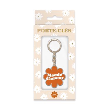 Porte-clés "Mamie d’amour" en forme de fleur avec un design coloré | jourdefete.com