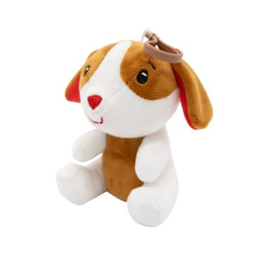 Poids ballon peluche chien blanc et caramel assis avec clip | jourdefete.com