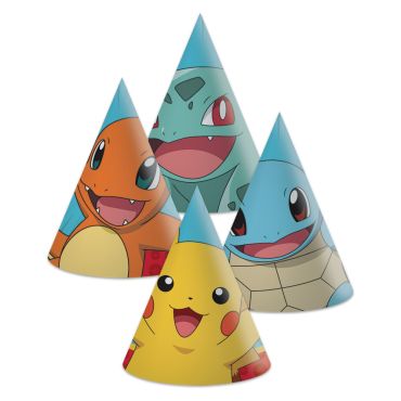 Chapeaux d’anniversaire Pokémon avec Pikachu, Salamèche, Bulbizarre et Carapuce | jourdefete.com