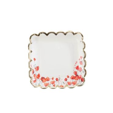 8 Assiettes en carton décor de coquelicots de la Collection Poppy Love