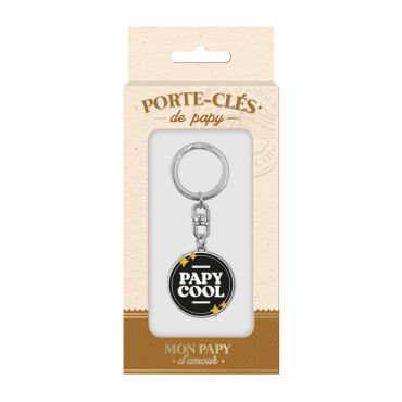 Porte-clés Papy Cool en forme de médaille noire et blanche | jourdefete.com