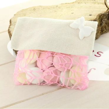 5 Pochettes à dragées jute et tulle rose