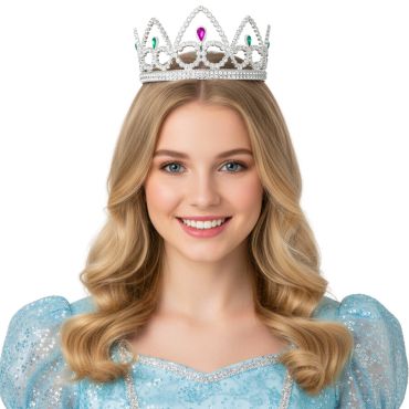Couronne de princesse argentée avec strass multicolores | jourdefete.com