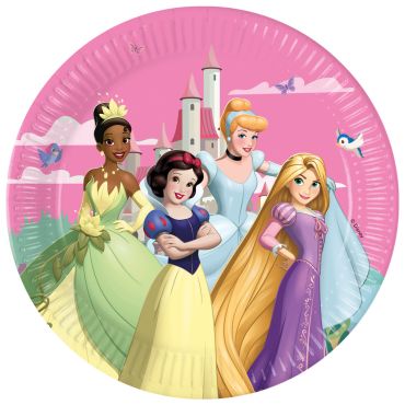 Assiettes en carton Princesses Disney avec Tiana, Blanche-Neige, Cendrillon et Raiponce | jourdefete.com