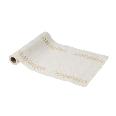 Chemin de table rameaux d’olivier effet lin et or pour décoration de fête | jourdefete.com Chemin de table rameaux d’olivier effet lin et or pour décoration de fête | jourdefete.com