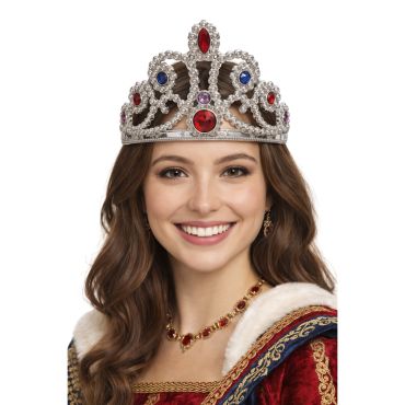 Couronne de reine argentée avec pierres colorées et perles | jourdefete.com Couronne de reine argentée avec pierres colorées et perles | jourdefete.com