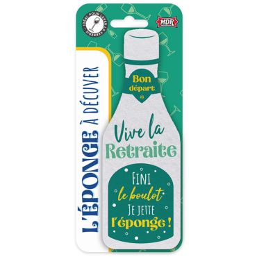 Éponge humoristique en forme de bouteille avec message de retraite "Vive la Retraite" | jourdefete.com