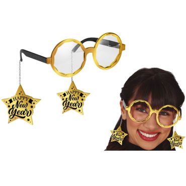 Lunettes dorées avec étoiles “Happy New Year” pour le réveillon | jourdefete.com