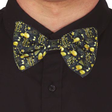 Nœud papillon Nouvel An doré et noir avec motifs festifs | jourdefete.com