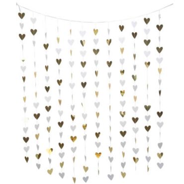 Rideau petis coeurs 1.80 blanc et or | jourdefete.com