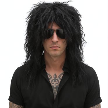 Perruque noire style rocker pour soirées à thème et fêtes déguisées | jourdefete.com Perruque noire style rocker pour soirées à thème et fêtes déguisées | jourdefete.com