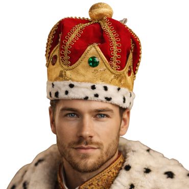 Couronne de roi royale en velours rouge et dorure avec fausses pierres précieuses pour costume de fête | jourdefete.com
