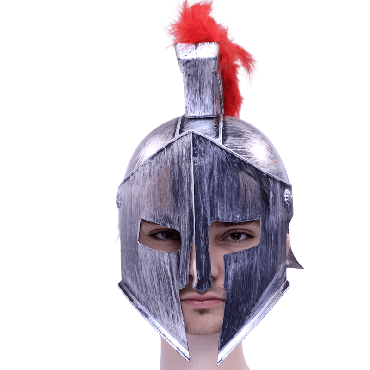 Casque romain métal vieilli avec crête rouge | jourdefete.com