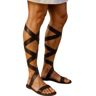 Sandales de gladiateur romain marron pour homme avec lanières montantes sur les mollets | jourdefete.com