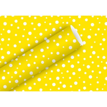 Papier cadeau jaune à pois blancs | jourdefete.com