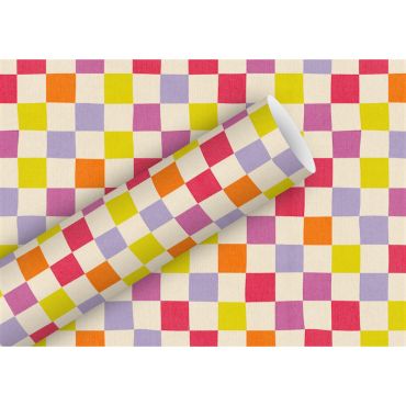 Papier cadeau Check Up Candy aux carreaux colorés et vintage | jourdefete.com