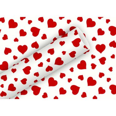 Papier cadeau motif cœurs rouges sur fond blanc, romantique et tendre | jourdefete.com