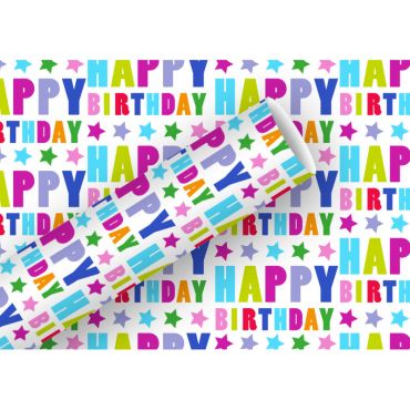 Papier cadeau "Happy Birthday Étoiles" au design festif | jourdefete.com