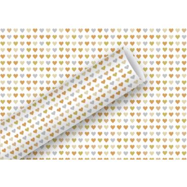 Papier cadeau motif petits cœurs dorés et argentés, romantique et élégant | jourdefete.com