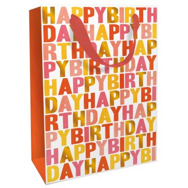 Sac cadeau Birthday Tangerine, design aux lettres colorées | jourdefete.com