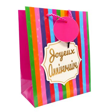 Sac cadeau kraft en papier - Joyeux Anniversaire Pop - Taille S