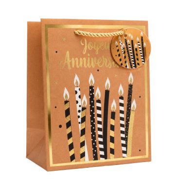 Sac cadeau kraft Joyeux Anniversaire kraft avec bougies noir et or 18 x 23 x 10 cm | jourdefete.com Sac cadeau kraft Joyeux Anniversaire kraft avec bougies noir et or 18 x 23 x 10 cm | jourdefete.com