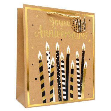 Sac cadeau kraft Joyeux Anniversaire noir et or avec motifs bougies 26x32x12 cm | jourdefete.com Sac cadeau kraft Joyeux Anniversaire noir et or avec motifs bougies 26x32x12 cm | jourdefete.com