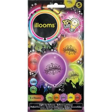 5 Ballons de Baudruche LED "Joyeux Anniversaire" - Couleurs Assorties 5 Ballons de Baudruche LED "Joyeux Anniversaire" - Couleurs Assorties