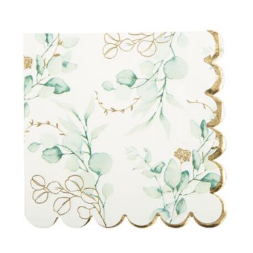 16 Serviettes Sauge Green Blanches, Vert Sauge et Or 33 x 33 cm 3 Plis | jourdefete.com