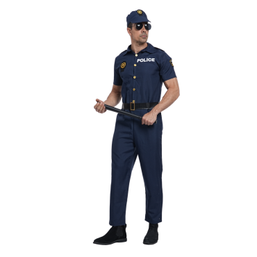 Homme déguisé en policier avec uniforme bleu marine | jourdefete.com